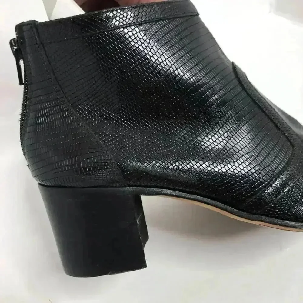 Doucal's Vintage Crocodile Print Leather Luxury Designer Black Booties Pointed